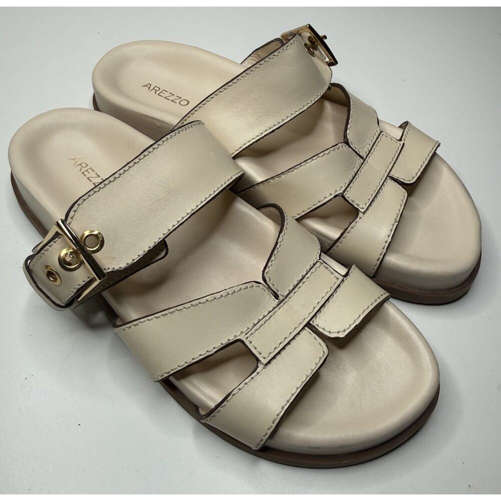 Arezzo Sandalia Papete Sandals Womens EU 40 US 9 Ivory Leather Buckle H-Strap